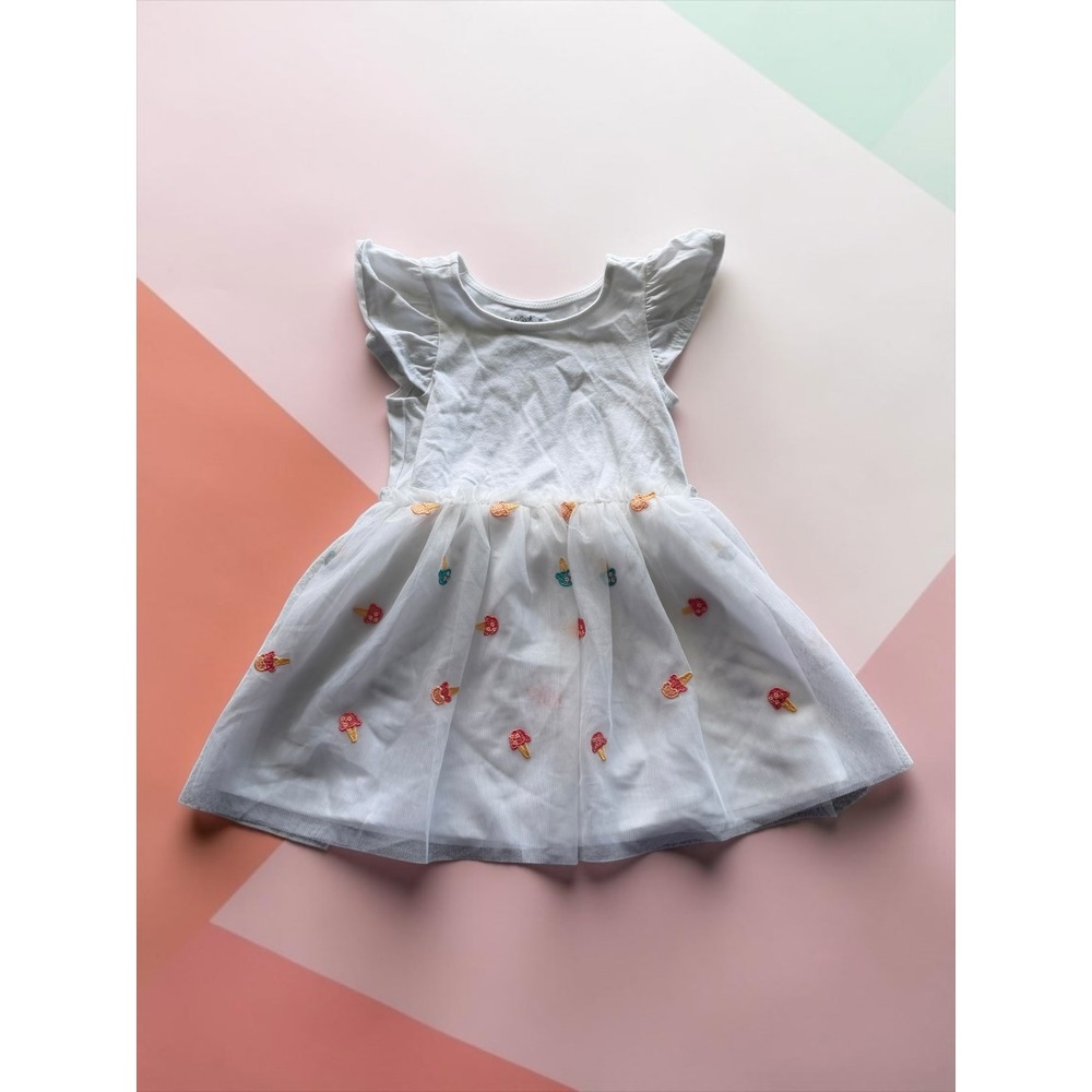Cat & Jack Toddler Girls White Flutter Sleeve Ice Cream Tulle Skirt Dress 2T - Picture 1 of 3
